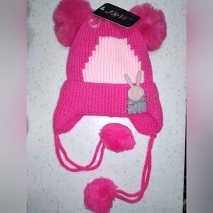 J&W kids hat with double pom pom